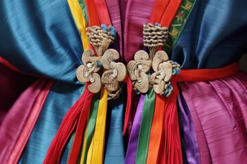 detailed view of traditional knot closures on a hanbok, created with generative ai