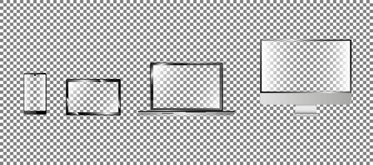 Set of technology devices with blank display - vector