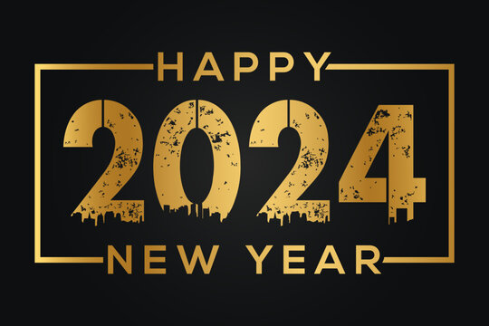 Happy new year 2024 with 3D gold color design template. 2024 new year celebration.	