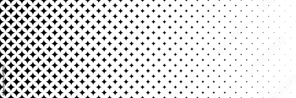 Aufkleber horizontal black halftone of glowing star design for pattern and background.