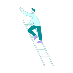 Young Man Climbing Ladder Up Vector Illustration