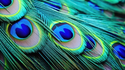 Blue and green peacock feather closeup