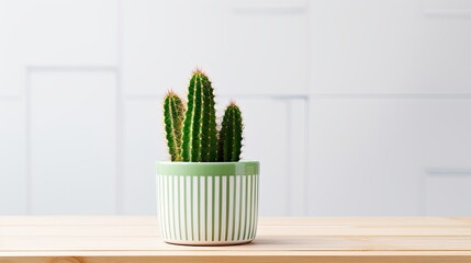 Green cactus houseplant in white ceramic pot