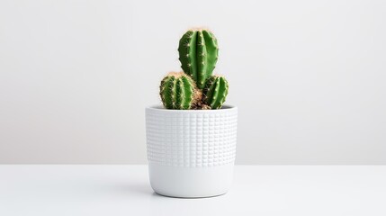 Green cactus houseplant in white ceramic pot
