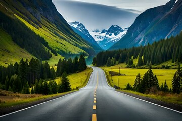 road to the mountains generated Ai.