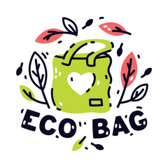 Eco Friendly Badge and Ecology Emblem with Bag Vector Illustration