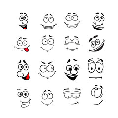 Cartoon retro faces. Vintage emotional face, old style funny eyes and mouth, different facial expression. Vector set