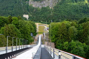 Looking down from a ski flying hill