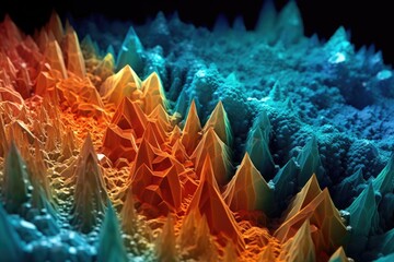 microscopic view of chemical crystals forming patterns, created with generative ai