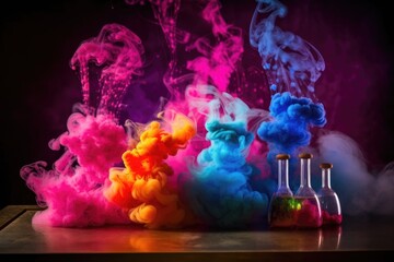 chemical reaction producing smoke and vivid colors, created with generative ai