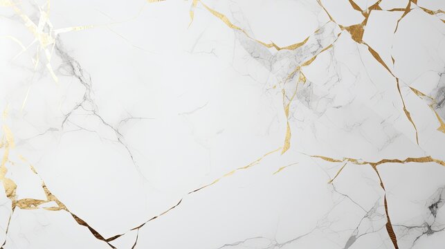 White marble texture background with gold abstract shapes
