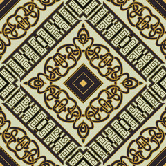 Celtic arabesque greek tribal ethnic style  intricate seamless pattern. Ornamental vector background. Repeat patterned modern backdrop. Beautiful vintage arabic ornament. greek key, meanders, rhombus
