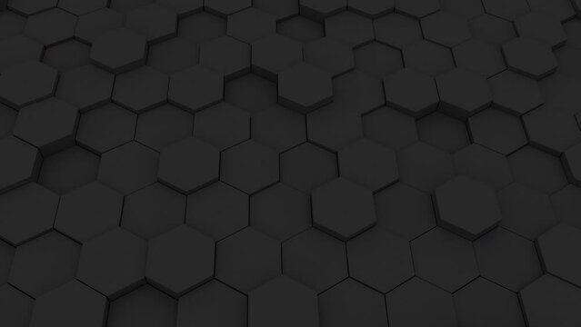 Abstract Hexagon Geometric Surface Loop. Dark black clean minimal hexagonal grid pattern, random waving motion background canvas in pure wall architectural white. Seamless loop 4K FullHD.