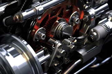 Fototapeta na wymiar close-up of sports car engine components, created with generative ai