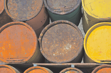 old rusty metal barrels