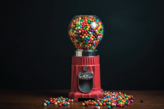 retro gumball machine filled with colorful gumballs, created with generative ai