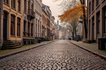 european cobblestone street with historic architecture, created with generative ai