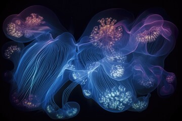 abstract light patterns created by bioluminescent organisms, created with generative ai