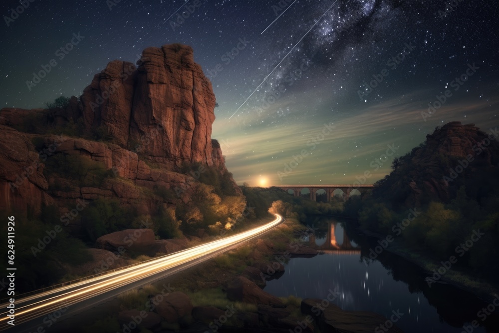Canvas Prints long exposure of comets journey through night sky, created with generative ai