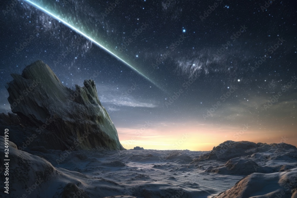Sticker close-up of a comet with earth in the background, created with generative ai
