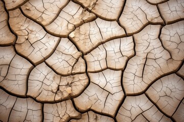 dried cracked earth forming intricate, fractal-like patterns, created with generative ai