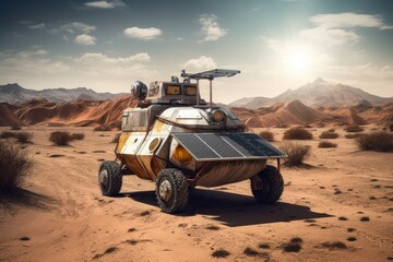 Fototapeta na wymiar solar powered vehicle on desert terrain, created with generative ai
