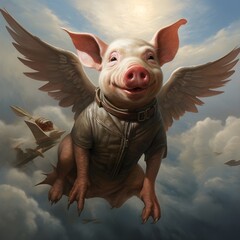 The Whimsical Flight of Flying Pigs - obrazy, fototapety, plakaty
