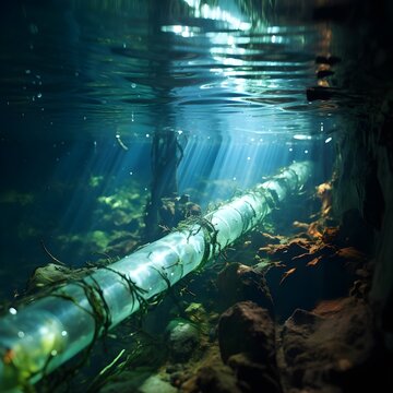 showcasing the intricate network of submerged pipes and tubing that form the vital underwater infrastructure for water supply, transportation, and management.