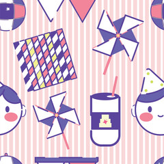 Obraz premium Seamless pattern background with birthday party icons Vector