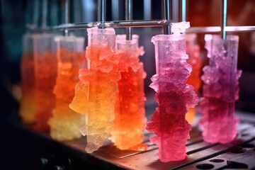 sugar crystals forming on strings in a rock candy machine, created with generative ai