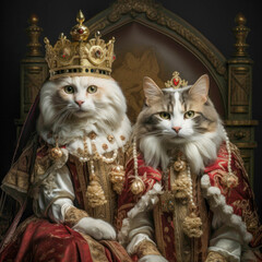 Fototapeta na wymiar Regal Felines Two Cats as Queens Embodying Grace and Majesty