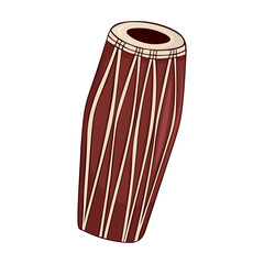 Vector illustration of mrdanga indian two-sided drum khol played with palms and fingers of both hands.