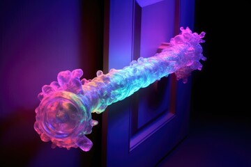 door handle with visible bacteria under uv light, created with generative ai