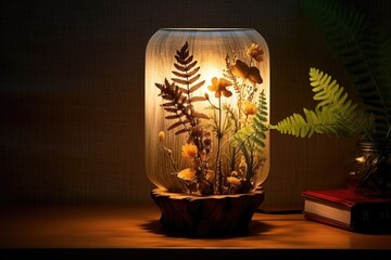 bedside lamp with nature-inspired design elements, created with generative ai