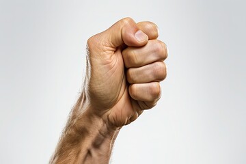 Man's fist isolated on white background. Close up of male fist