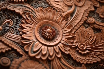 macro shot of intricate leather tooling patterns, created with generative ai