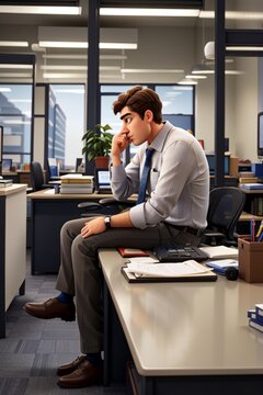 A man thinking in an office