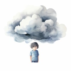 Child Under a Dark Cloud Symbolizing Childhood Depression, Mental Illness, or Trauma