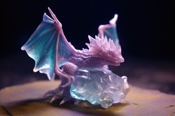 tiny dragon curled around a mystical crystal, created with generative ai