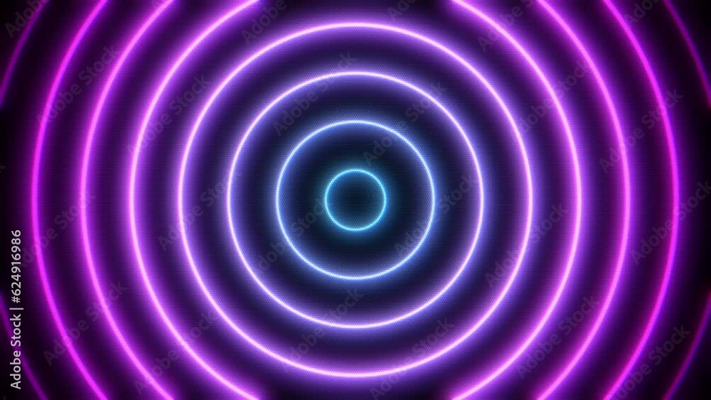 Poster glow animated pink and blue concentric circle lines with lcd screen raster. seamless loop abstract m
