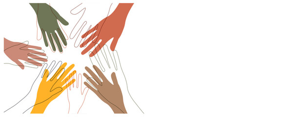 Human hands. Diverse group of people. People equity help.