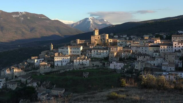 The beautiful village of Capestrano on a winter afternoon, Province of L'Aquila, Abruzzo, Italy.