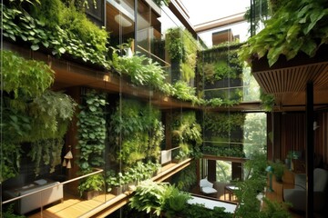 Fototapeta na wymiar eco-friendly architecture with vertical gardens and natural lighting, created with generative ai