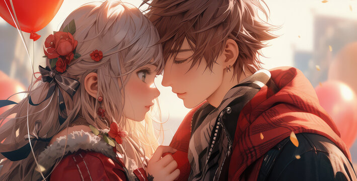 Happy young couple in love - Generative AI