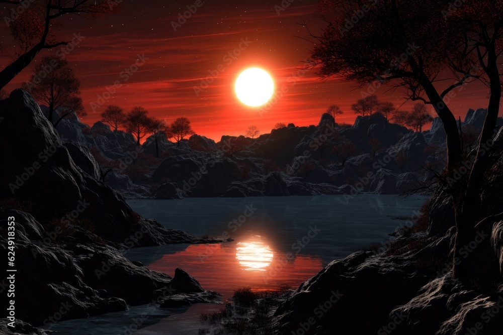Poster telescope view of exoplanet reflecting its stars light, created with generative ai
