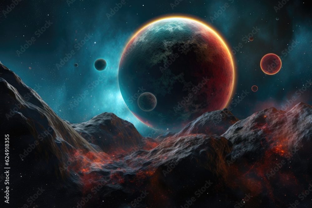 Wall mural nebula and distant exoplanets as seen through powerful telescope, created with generative ai