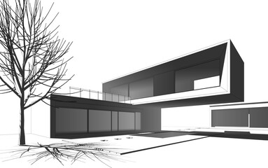 house building sketch architectural 3d illustration