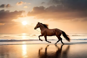 horse at sunset generated with AI technology