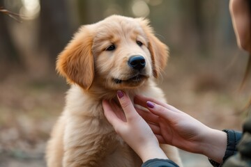 puppy nipping at owner's hand, playfully learning their boundaries, created with generative ai