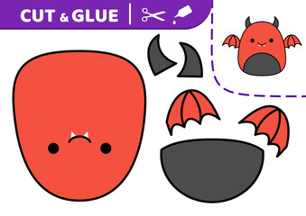 Devil. Squishmallow. Cut and glue. Applique Paper game Devil Kawaii vector